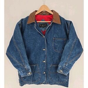 90's Kaos By Andy Johns Heavy Denim Leather Button Up Jacket Women's Sz M Sherpa